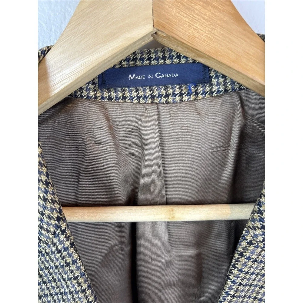 Vintage Chaps‎ Ralph Lauren Houndstooth Pure Wool Blazer Mens 46 T Brown